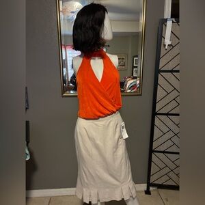 Austin Reed- Pleated Hem Knee-Length Skirt in Light Beige